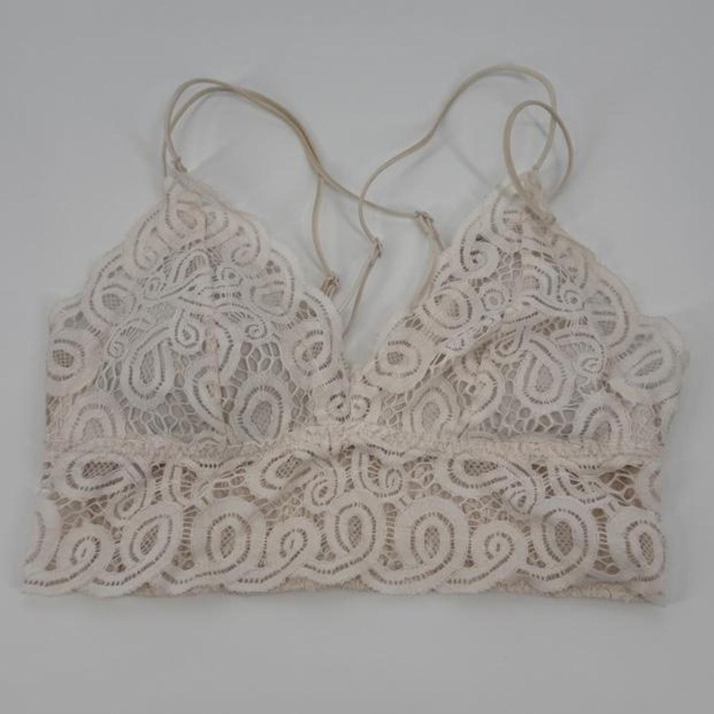 Victorias Secret PINK Cream Lace Bralette Floral Scrollwork Boho Lingerie M